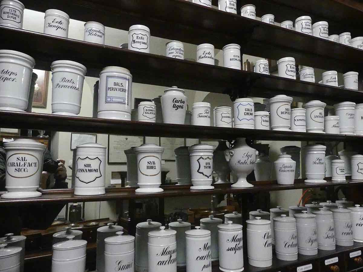 pharmacy medicine shelves pills