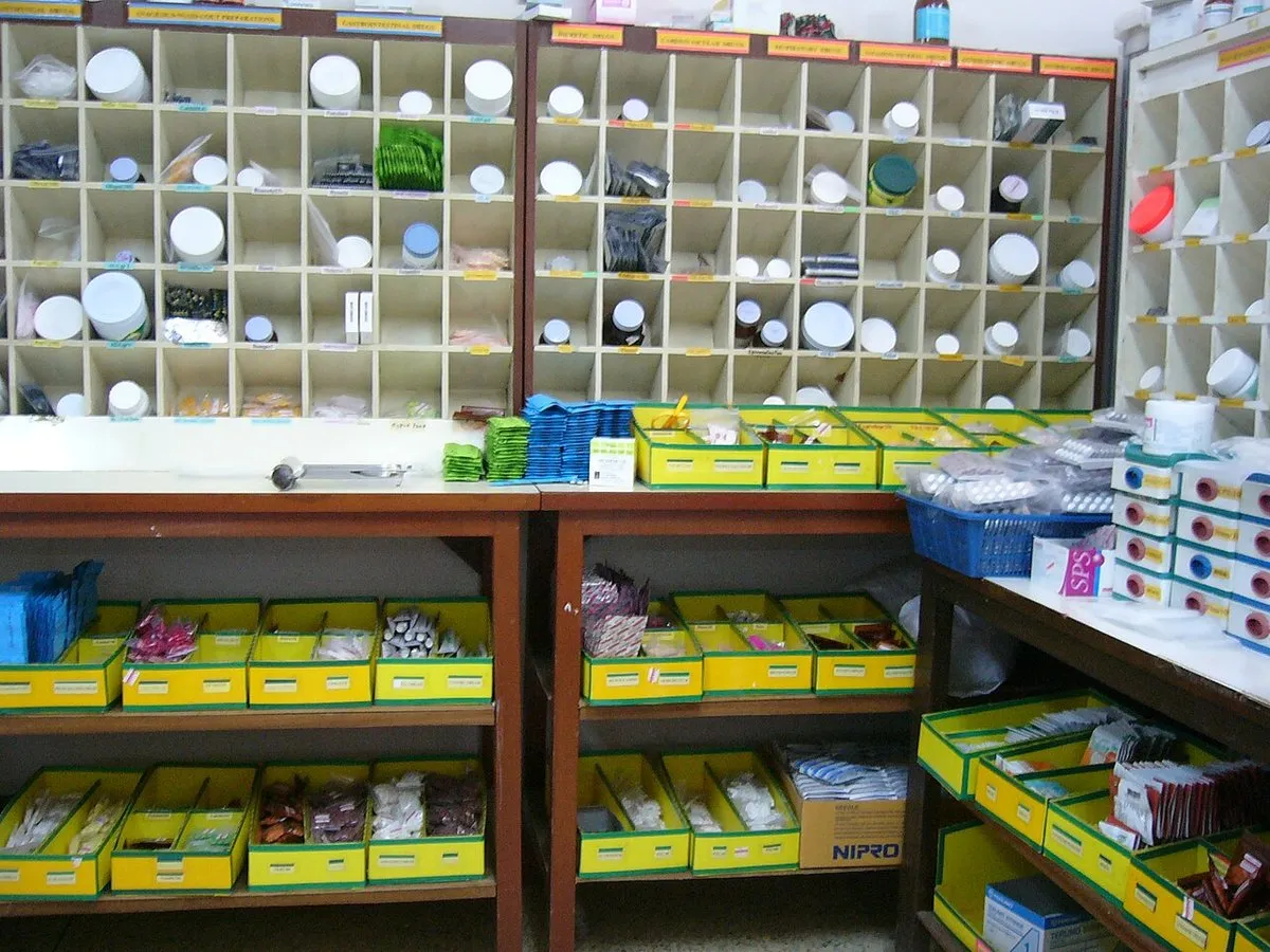 hospital pharmacy medicine shelves